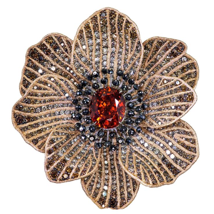 Alex Soldier Mandarin Garnet Diamond Gold Coronaria brooch, cuff, necklace, ring...