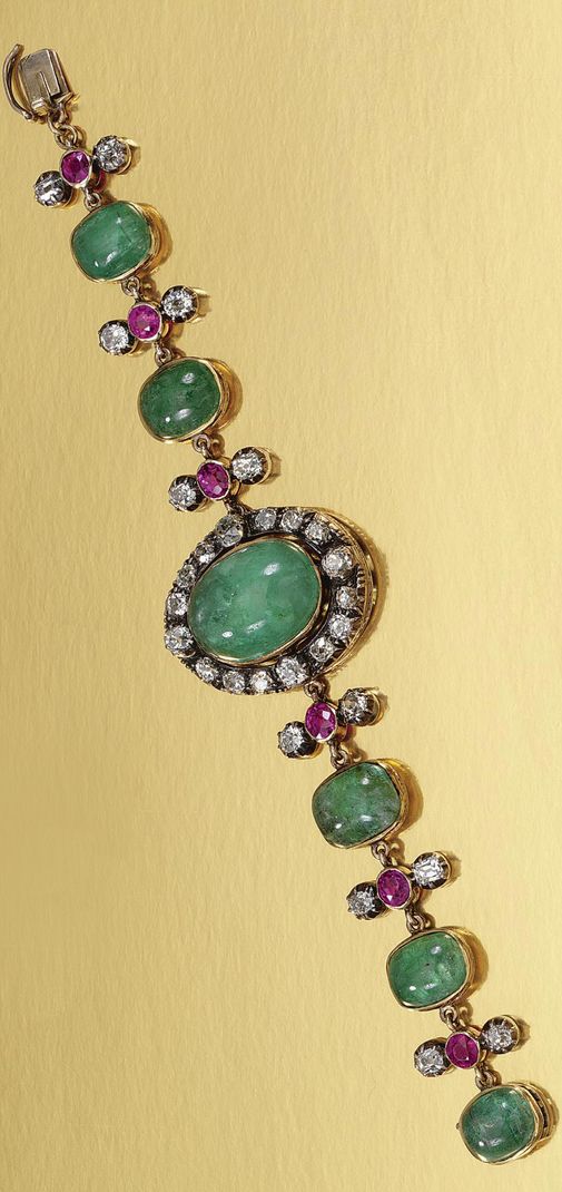 Emerald, ruby and diamond bracelet.
