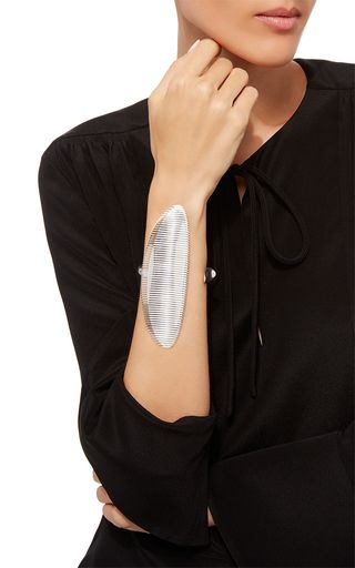Lamellae Long Cuff In Silver by GEORG JENSEN X ZAHA HADID for Preorder on Moda O...
