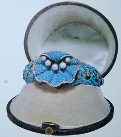 A Faberge bracelet, pave'd in turquoise, edged in diamonds, with natural pea...