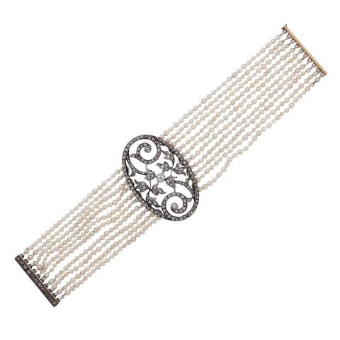 A seed pearl and diamond bracelet, late 19th Century