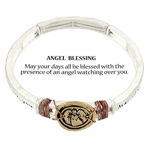 Angel Stretch Bracelet BG Engraved Blessing Tri Tone Silver Gold and Copper Tone...