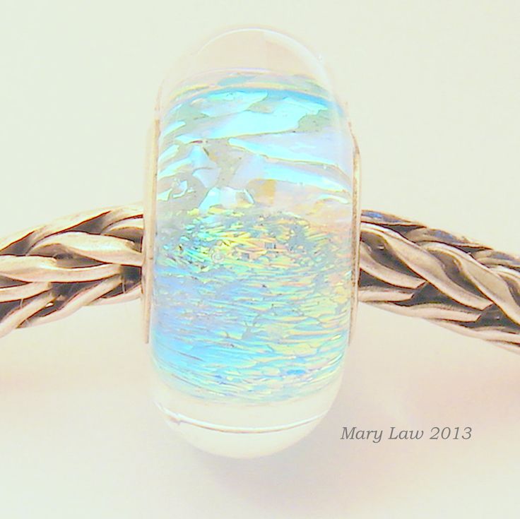 Blue Opal Dichroic Sparkle Bead for Pandora, Troll Bracelet ML SRA Lampwork Mura...