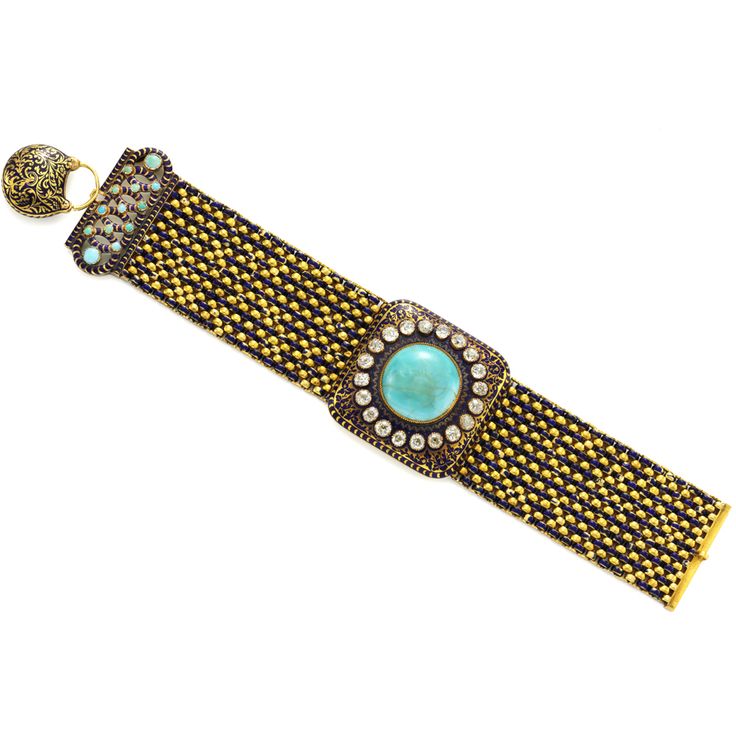 Diamond, turquoise, enamel and god bracelet, circa 1830.