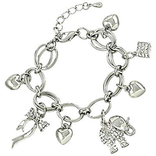 Elephant Heart Charm Bracelet Z12 Crystal Bow Box Silver ... www.amazon.com/...