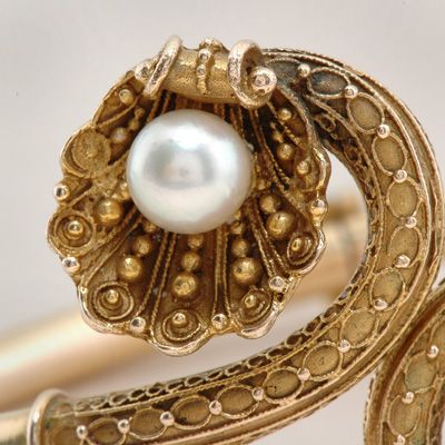 Gold and pearl Etruscan revival bracelet.