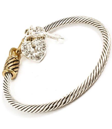 Heart Lock Key Charm Bracelet Bangle BN Clear Crystal Rec... www.amazon.com/...