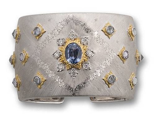 A multi-coloured sapphire and diamond cuff, by Buccellati