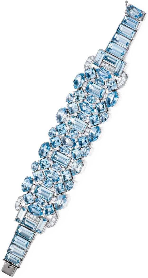 Art Deco aquamarine and diamond bracelet by Cartier, circa 1930.