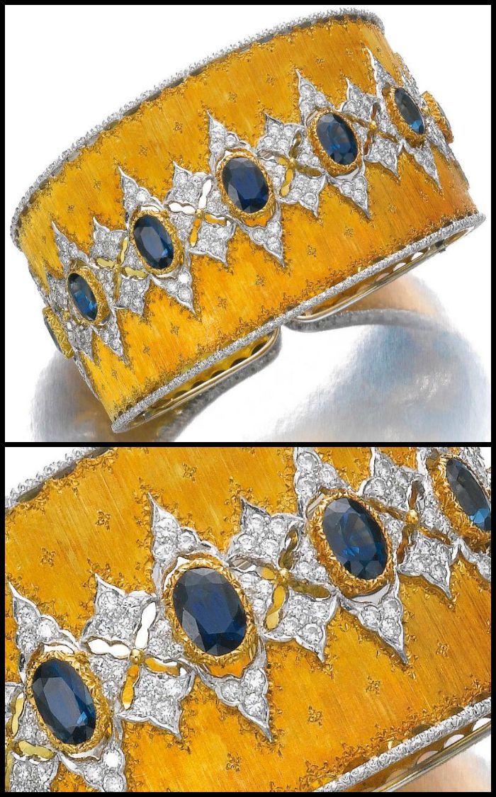 Gold, sapphire and diamond bangle, Buccellati. Via Diamonds in the Library.