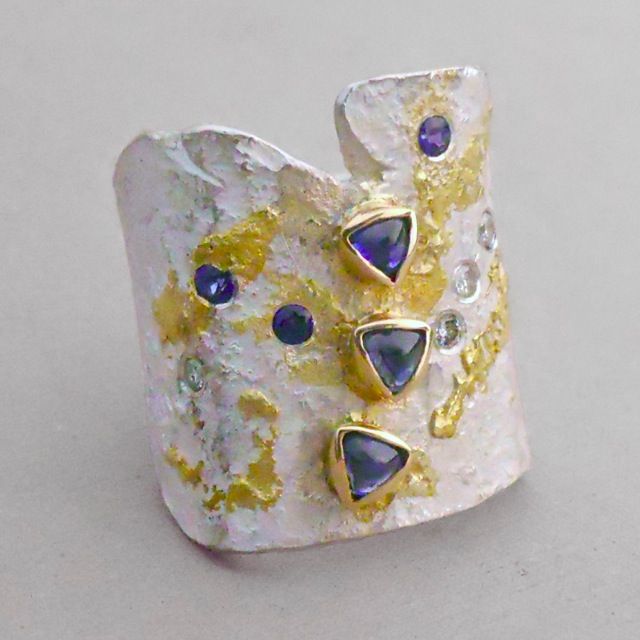 Goph Studios ~ colored gemstones, diamond,18k gold, sterling silver ring