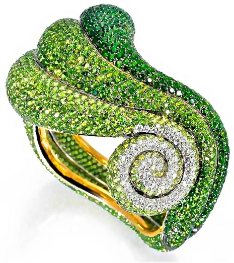 de Grisogono | Bangle of Green Tsavorites, Green Sapphires & Emeralds