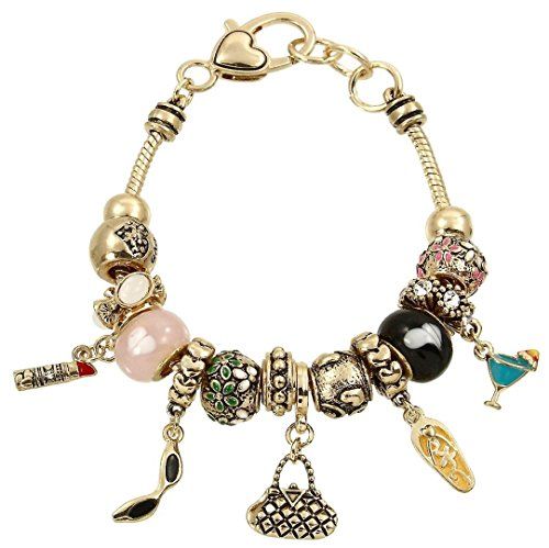 Ladies Fashion Charm Bracelet BK Pink Black Murano Beads ... www.amazon.com/...