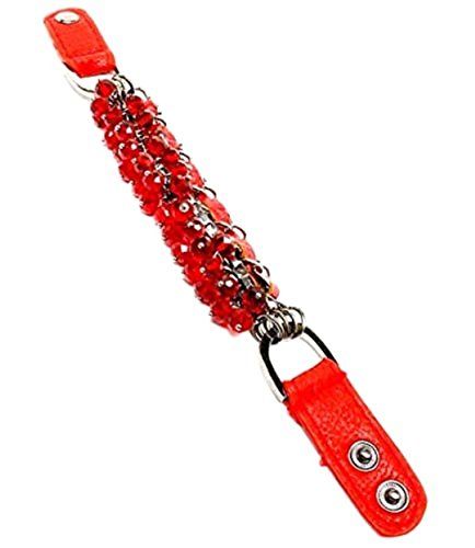 Red Bracelet Cut Glass Beads Leatherette BR Burnish Silve... www.amazon.com/...