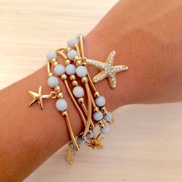 Starfish bracelet bundle Bundle of starfish bracelets in gold and seafoam green ...
