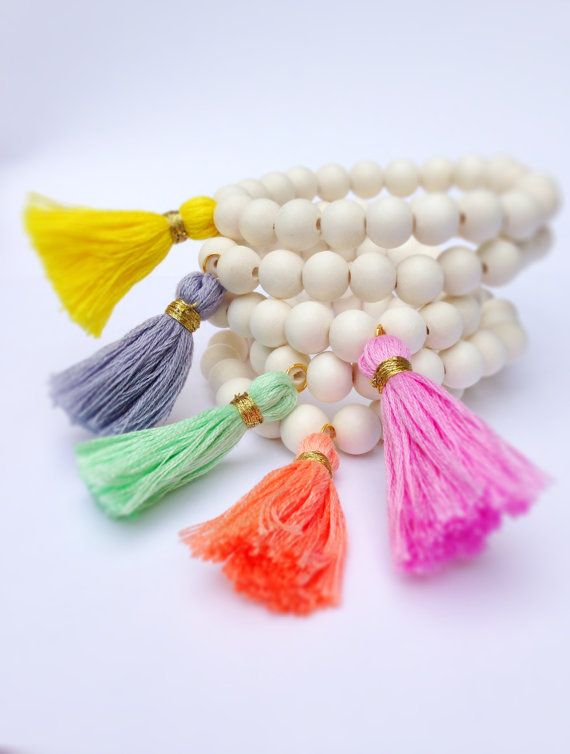 Tassel Bracelet with Wood Beads and Colored Tassel