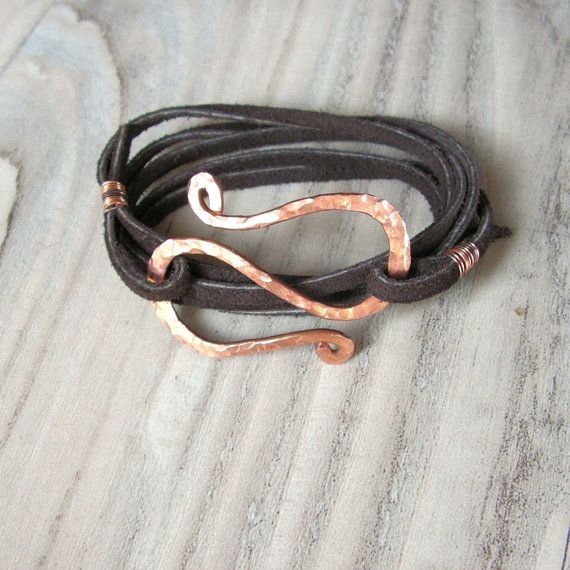 Like the clasp on this piece: Leather Wrap Bracelet, Dark Brown Suede, Hammered ...