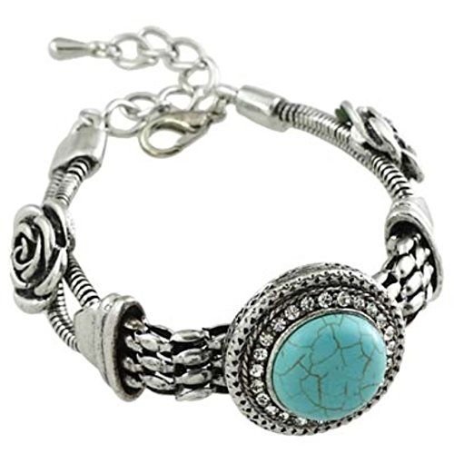 Turquoise Blue Medallion Bracelet Z8 Crystal Silver Tone ... www.amazon.com/...