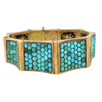 Turquoise, enamel and gold bracelet.