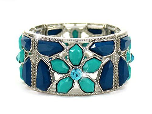 Wide Stretch Bracelet D13 Navy Blue Turquoise Crystal Flo... www.amazon.com/...