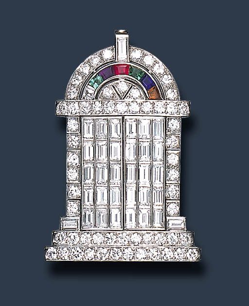 A FINE ART DECO 'TEMPLE OF LOVE' BROOCH, BY BLACK, STARR, FROST & GORHAM...