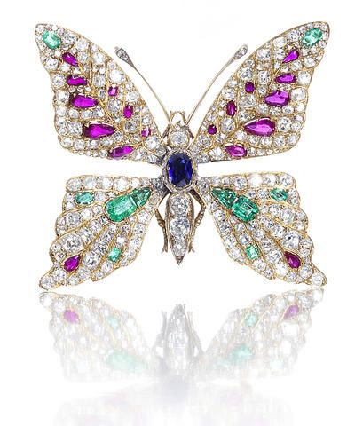 A diamond and gem-set butterfly brooch late 19th/early 20th century
