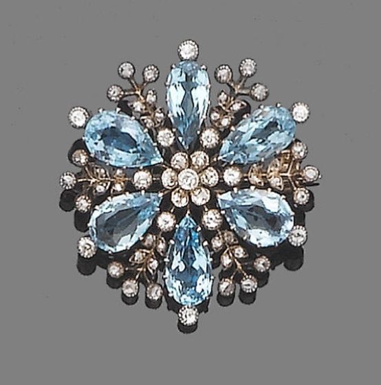 Aquamarine and diamond brooch; circa 1910