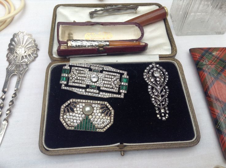 Art Deco silver & paste brooch at Adams Antiques fair, London