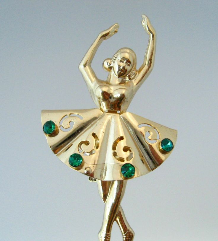 CORO Ballerina Figural Brooch Vintage 1950s Signed Ballet Dancer Rhinestone Pin