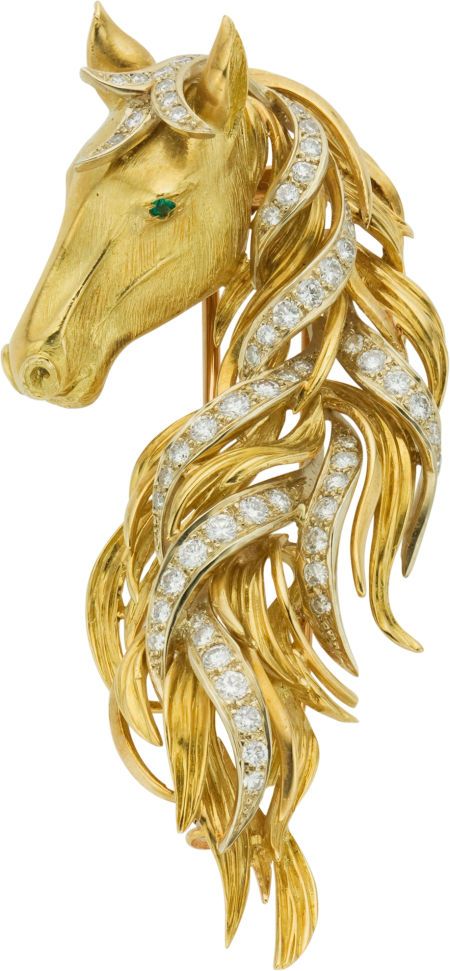Diamond, Emerald, Gold Clip-Brooch, Neiman Marcus -  The brooch, designed as a h...