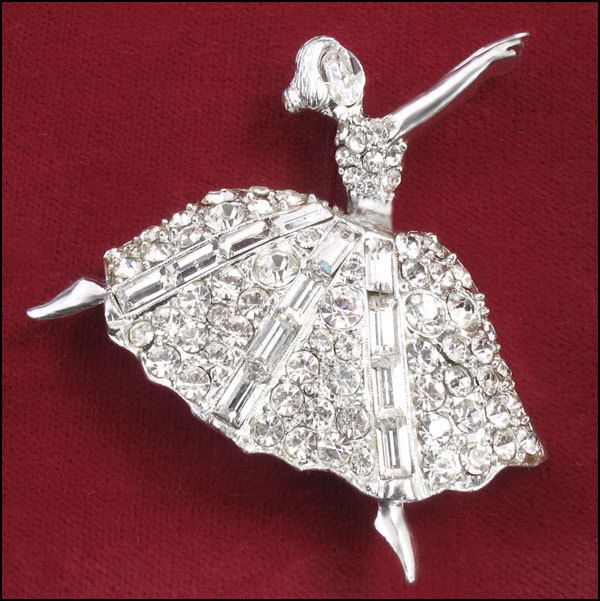 Exquisite Vintage Rhinestone Ballerina Dancer Brooch Pin, Signed Pell