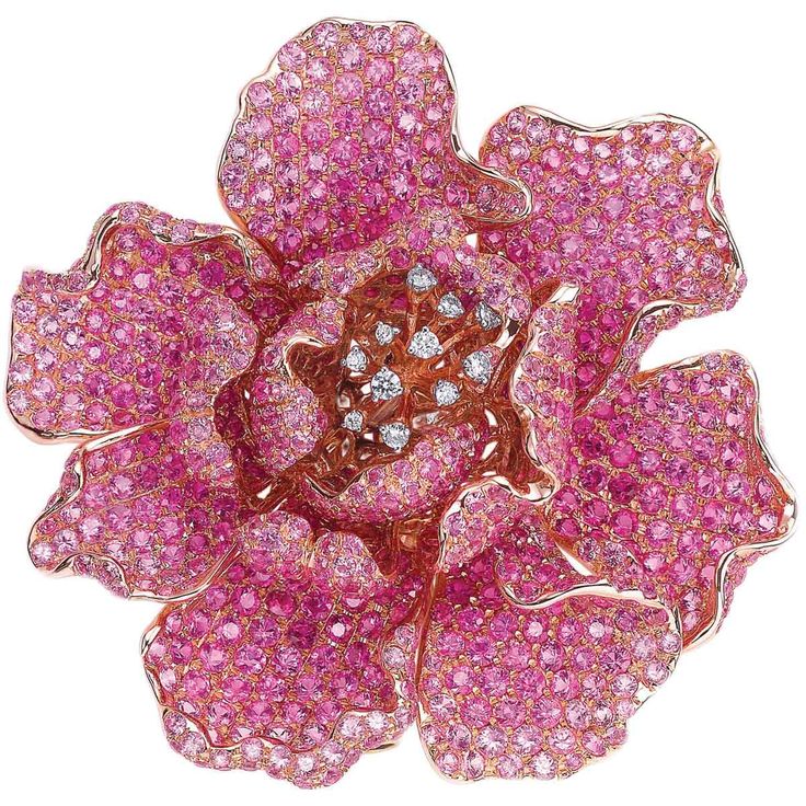 Pink Flower Diamond Brooch by Goldiaq
