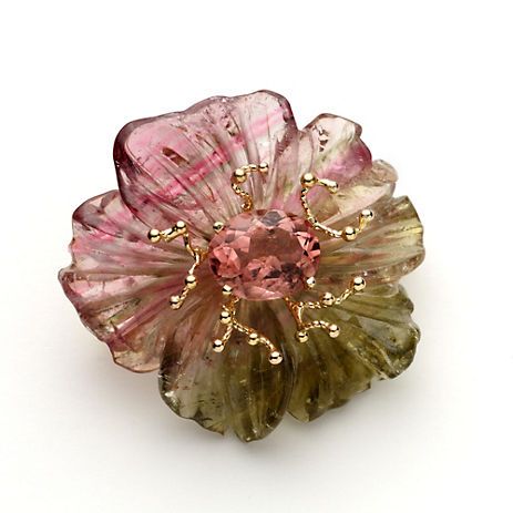 Russell Trusso Carved Tourmaline Brooch