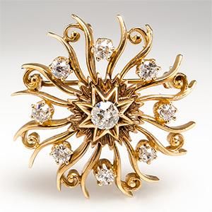 Victorian Era Diamond Pendant Brooch 14K Gold Antique 1900's