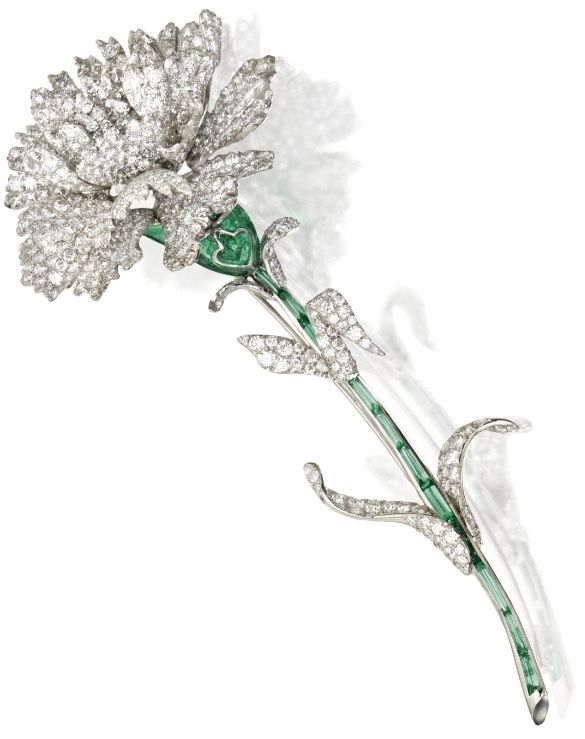 White carnation brooch by Michele della Valle, set with white diamonds in white ...