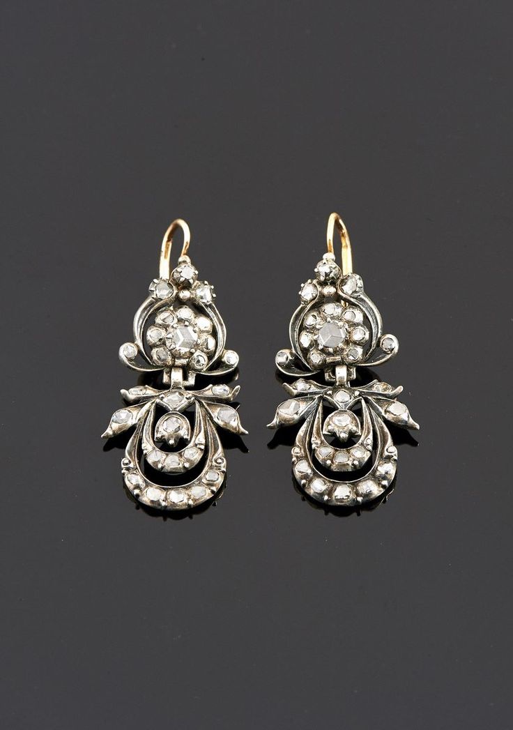 1950s portuguese silver and gold diamond earrings  |♦F&I♦