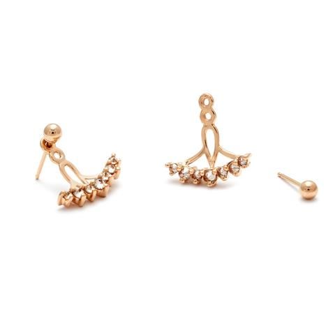 Celestine Tiara Ear Jacket Stud Earrings - Yellow Gold & Champagne Diamonds