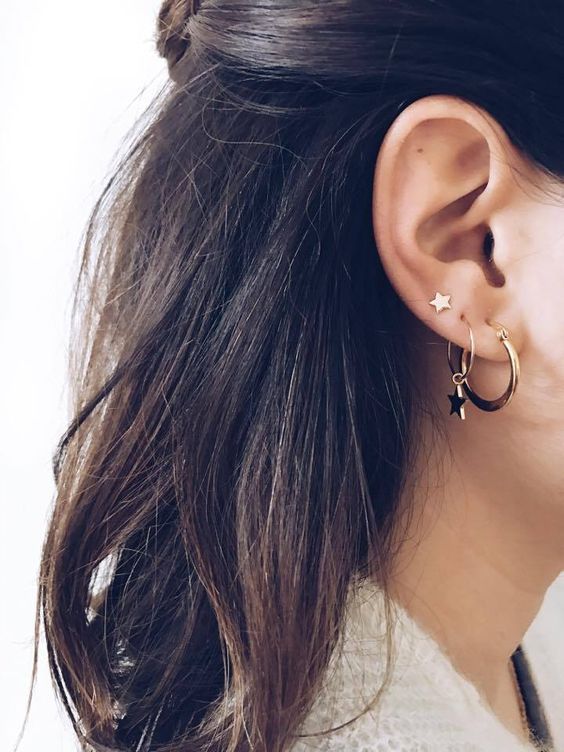 Ear party | Earrings | Gold | Jewelry | Earring with star | more on fashionchick...