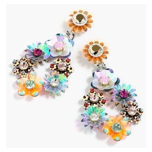 J.Crew Sequin And Crystal Rose Earrings ($120) ❤ liked on Polyvore featuring j...