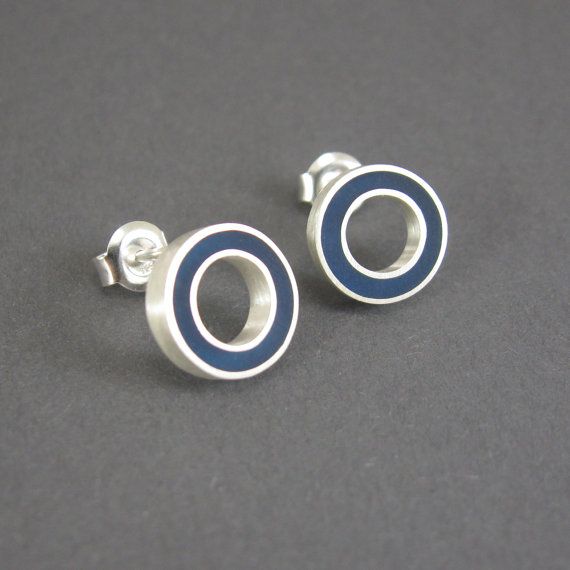 Silver resin earring sterling round post minimalist by MissSilver
