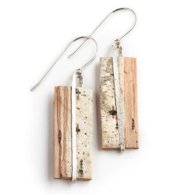 Sterling Silver Birchbark Rectangle Hammer Wire Earrings | ♦F&I♦