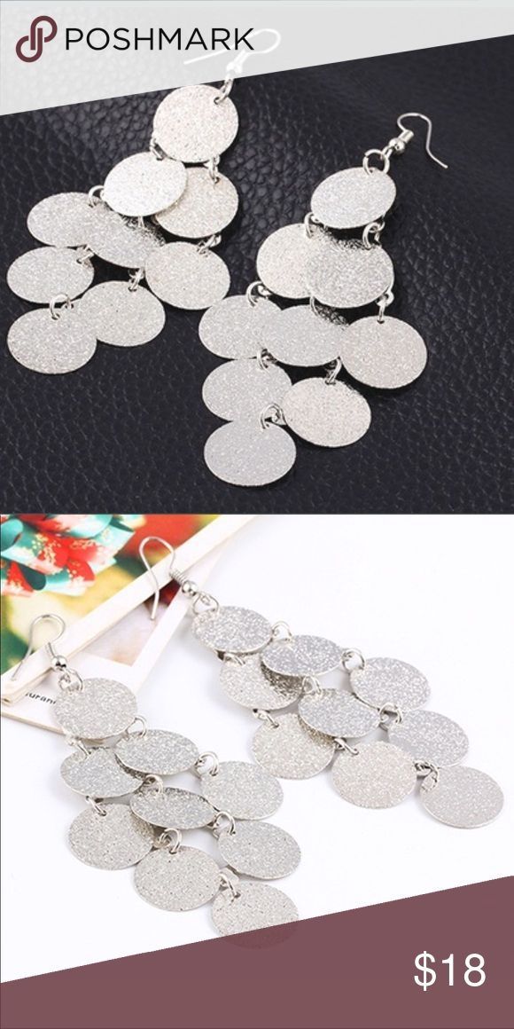 Textured coin disc boho large silver earrings NWOT Silver Jewelry Earrings #silv...