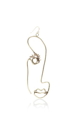 This **Rosie Assoulin** earring is rendered in brass and features an abstract ha...
