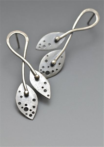 Twin Leaf Sterling Post Earrings: Reiko Miyagi: Silver Earrings - Artful Home