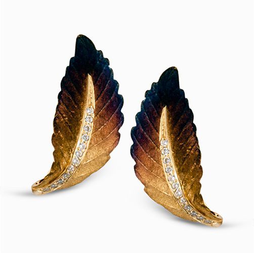 Unique and original, these leaf-like earrings feature a gorgeous ombre shading o...