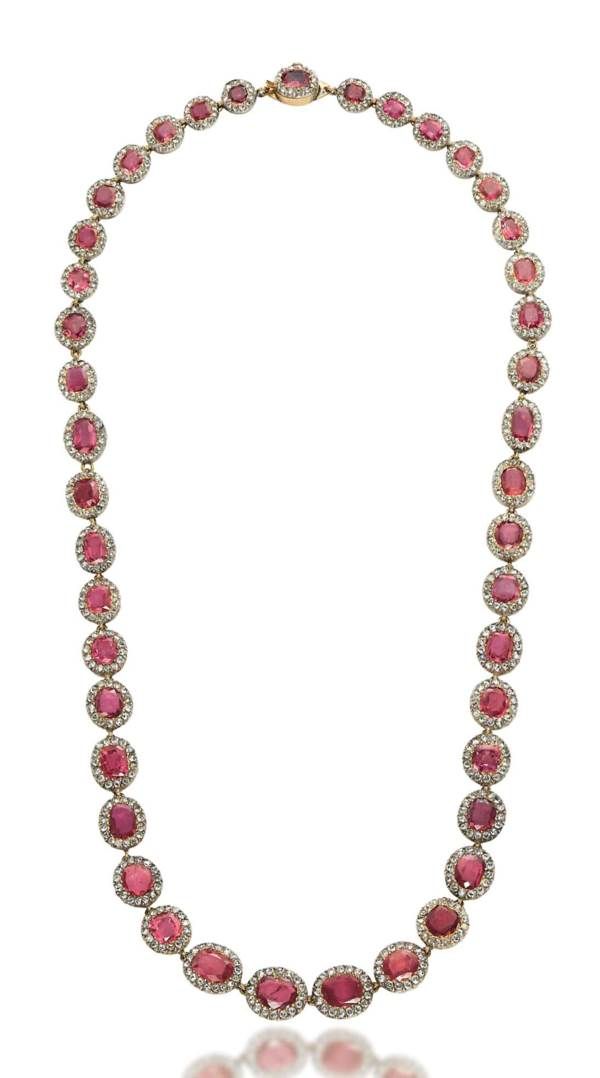 A 19TH CENTURY RUBY AND DIAMOND RIVIÈRE NECKLACE
