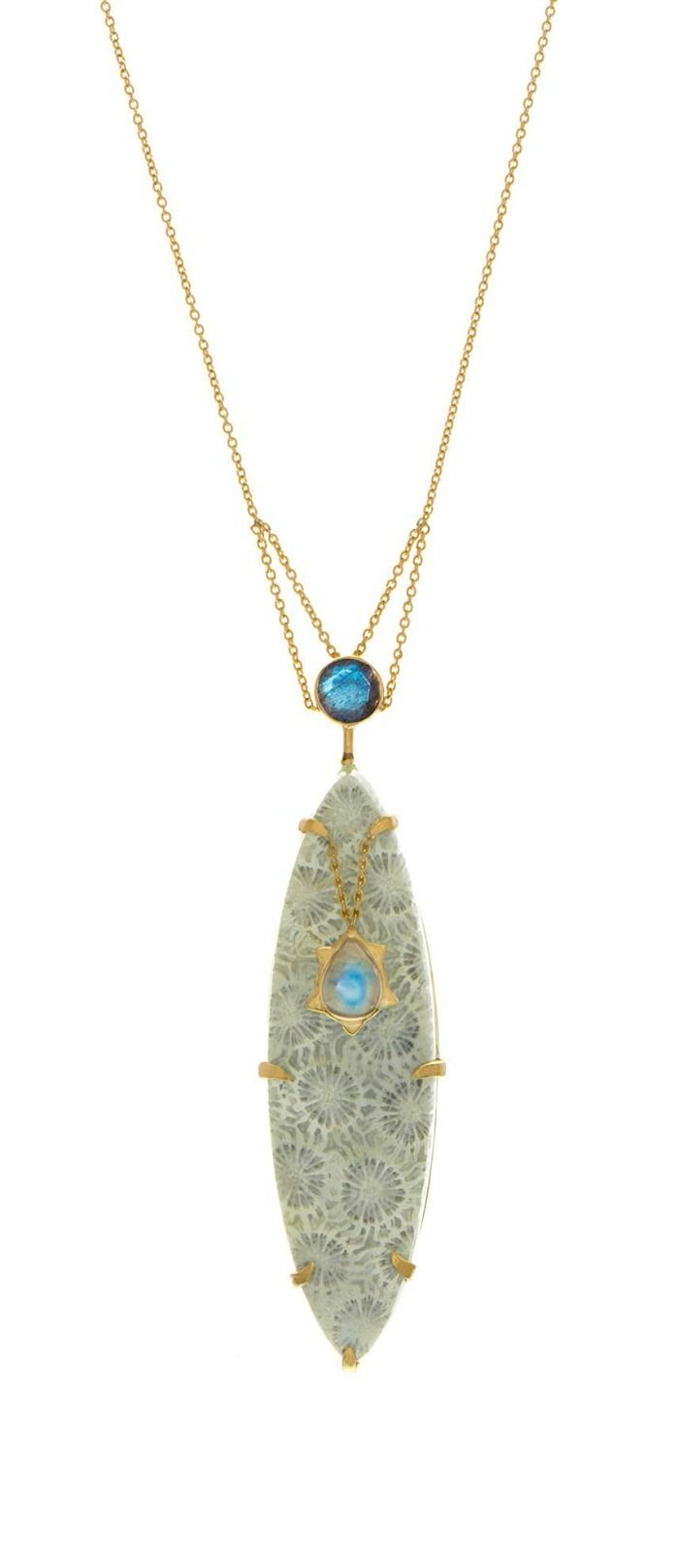A glorious gemstone and gold necklace from Unhada jewelry's Dynasty collecti...