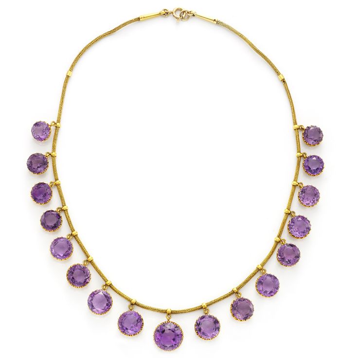 Amethyst and gold necklace, circa 1870.