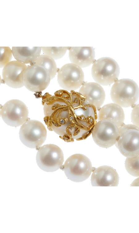 Cathy Waterman Long Pearl Necklace with South Sea Pearl Clasp