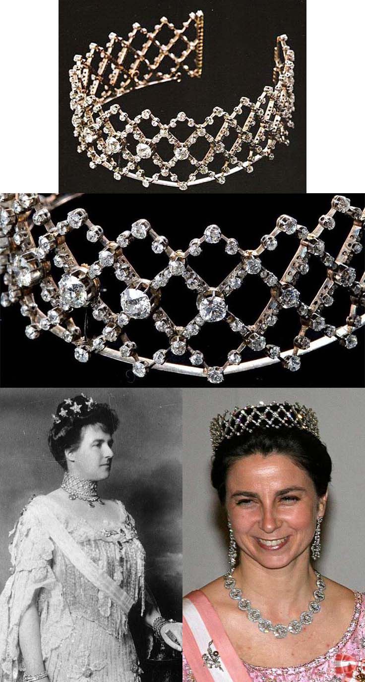 Diamond collar, which can also be worn as a tiara, belonging to the queen of Por...